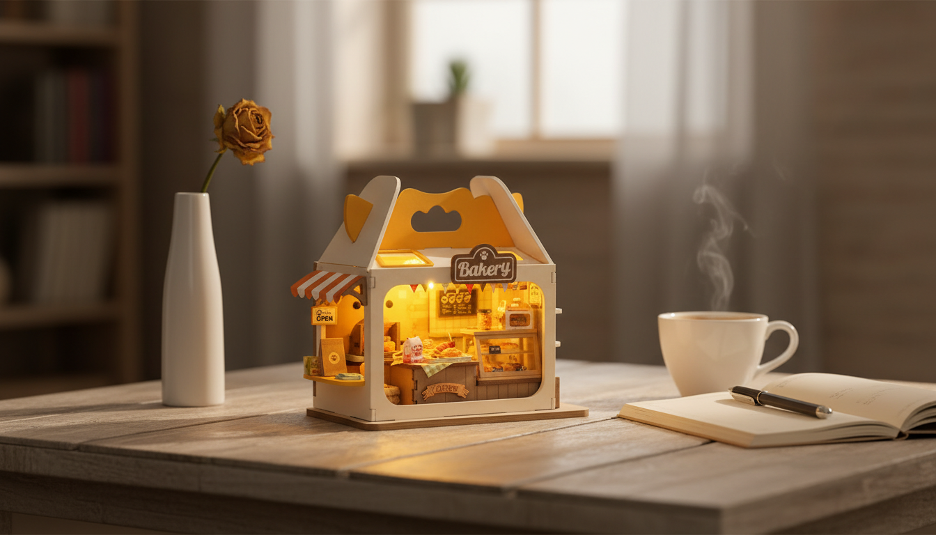 Miniature Bakery Diorama Kit with LED Food Box Shop