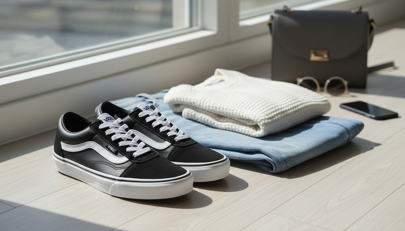 Vans Women’s Black Leather Sneakers: Clean, Everyday Style